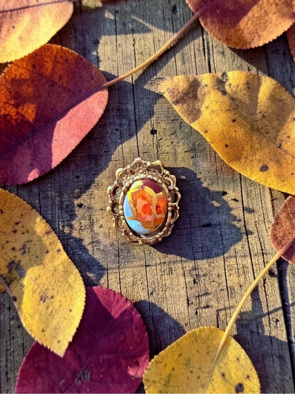 Vintage Faux Spiny Oyster Turquoise Filigree Cocktail Statement Ring Multicolor